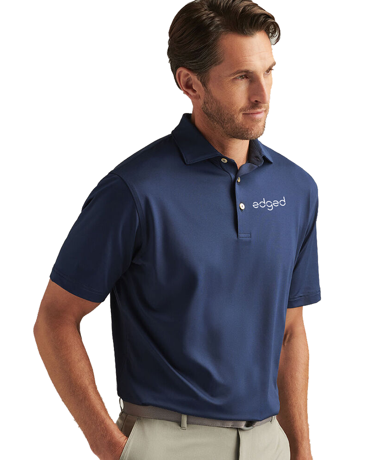 Peter Millar Edged Solid Performance Polo-Navy